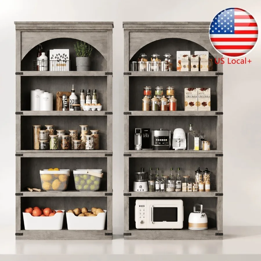 Bookshelf - 68.7 Tall Farmhouse Arched Bookcase, 5-Tier