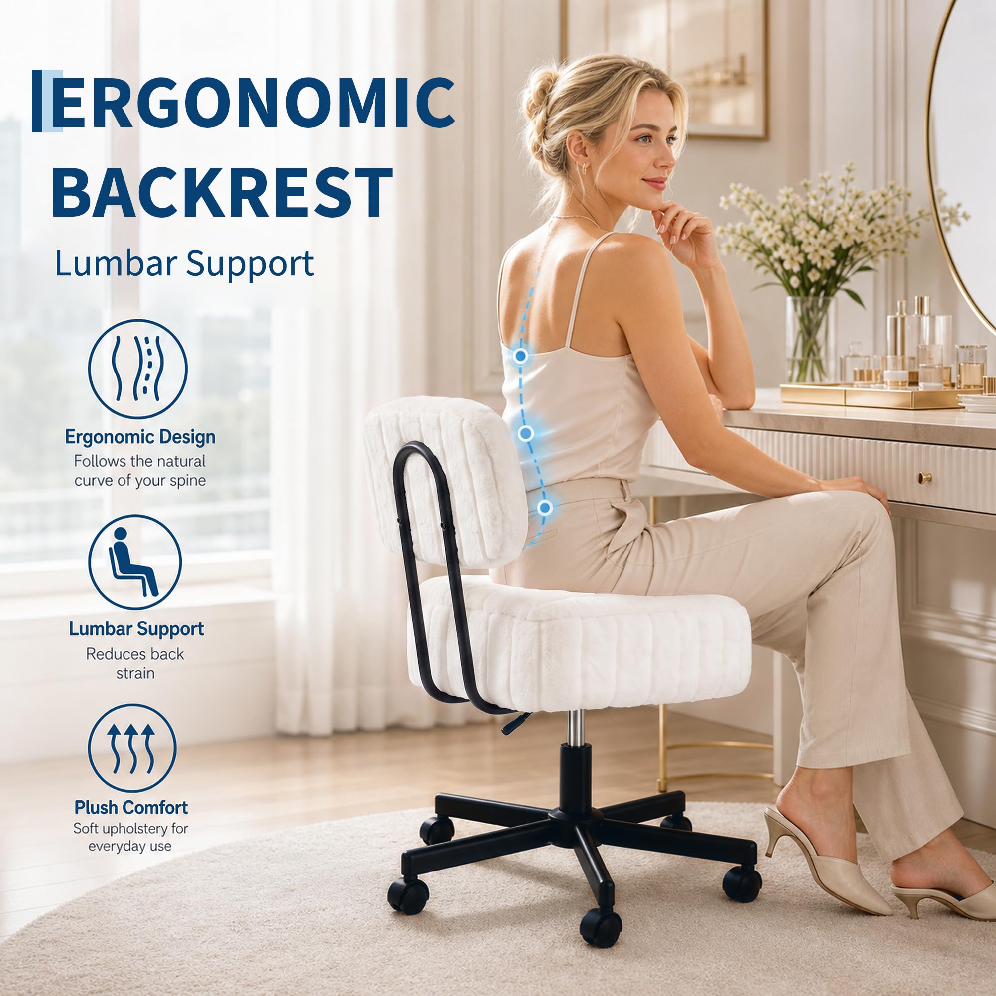 Vanity Chair with Storage, Fau - Office Stool ulasan dan harga